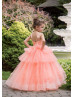 Peach Tulle Corset Back Layered Long Flower Girl Dress Peach Tulle Corset Back Layered Long Flower Girl Dress